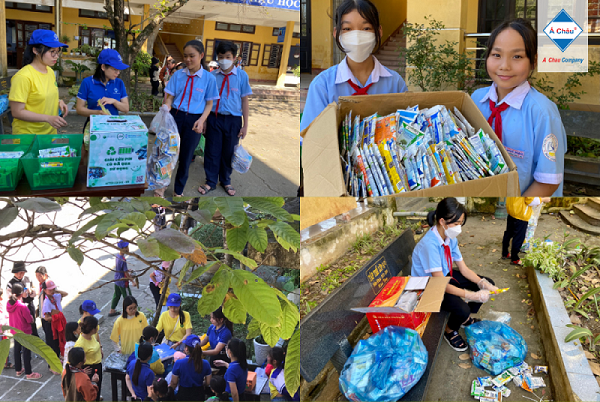 Trường THCS Phú Mậu (Huế) tổ chức chương trình hướng dẫn phân loại, tái chế rác, đổi vỏ hộp sữa lấy quà và giải cứu pin cũ!