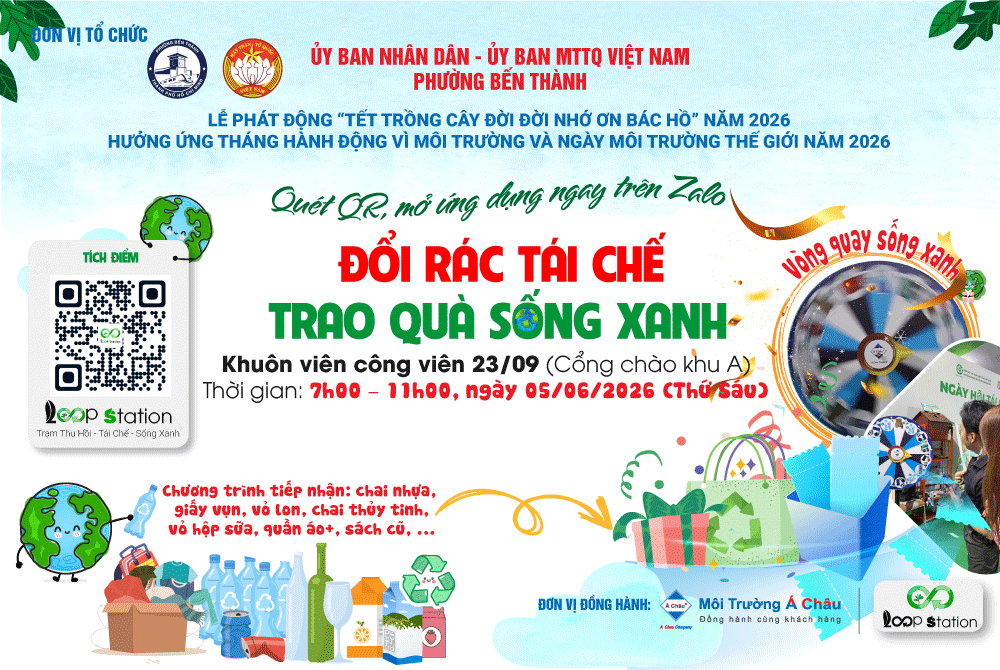 Phường Bến Thành: tổ chức Lễ phát động Tết trồng cây và hưởng ứng Ngày Môi trường thế giới 5/6 năm 2026