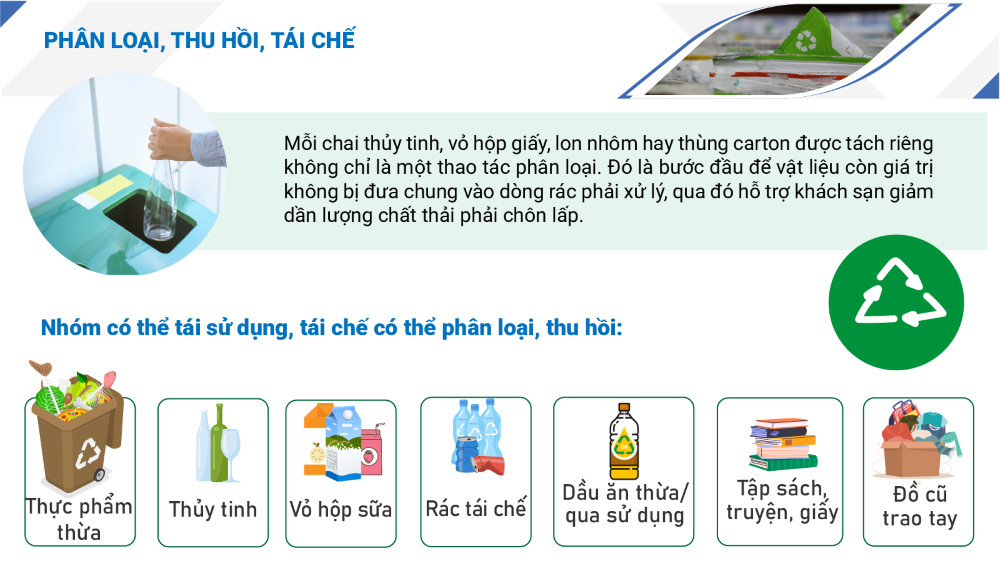 tái chế thủy tinh trong nhà hàng khách sạn